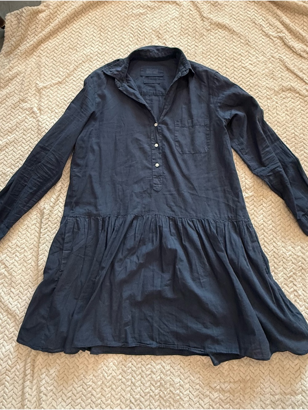 Relaxed Navy Long-Sleeve Tiered Shirt Dress, Grayson by Frank & Eileen